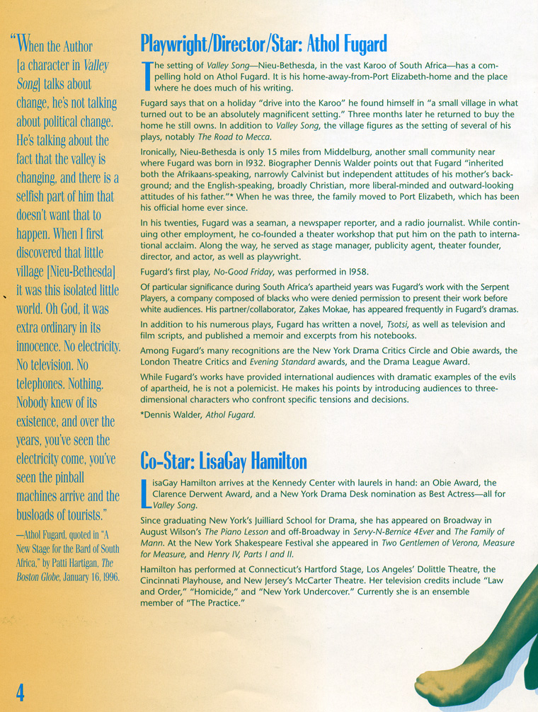 LisaGay Hamilton Tearsheets, Valley Song Program