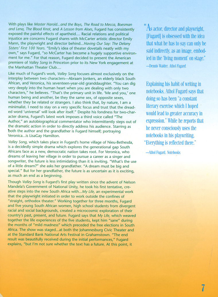 LisaGay Hamilton Tearsheets, Valley Song Program