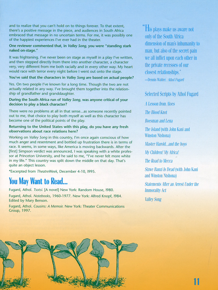 LisaGay Hamilton Tearsheets, Valley Song Program